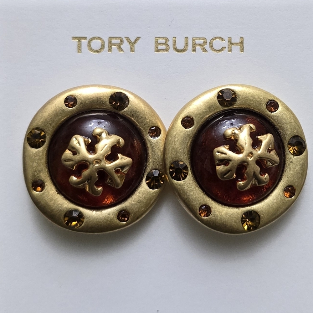 Tory Burch Gold and Amber Stud Earrings